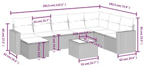 Set divani da giardino 9 pz con cuscini nero in polyrattan