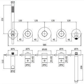 Paffoni Modular Box Mde001st Set Esterno vasca termostatico con Bocca Erogazione Senza Parte Incasso Steel Acciaio