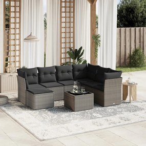 Set divano da giardino 8 pz con cuscini grigio in polyrattan