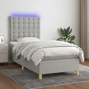 Letto A Molle Materasso E Led Grigio Chiaro 100x200 Cm Tessuto /