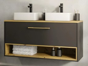 Mobile per bagno sospeso con lavabo doppio da appoggio - 120 cm - Antracite - YANGRA