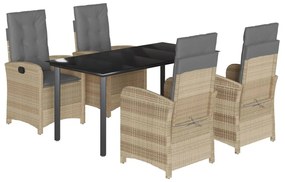 Set pranzo da giardino 5 pz con cuscini beige misto polyrattan