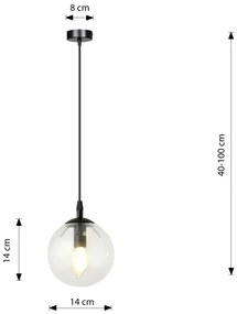 Lampadario a sospensione con filo COSMO 1xE14/10W/230V diametro 14 cm nero/limpido