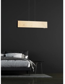 Lampadario 2 Luci Merlino In Acciaio Nero Corpo Rettangolare E Legno Naturale