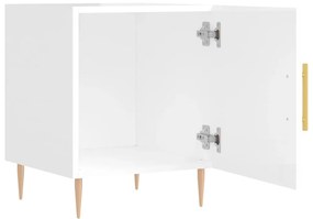 Comodini 2 pz Bianco Lucido 40x40x50 cm in Legno Multistrato