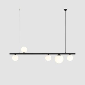 ALDEX Lampada a sospensione Garda 5, trave, metallo, vetro, nero, a 5 luci.