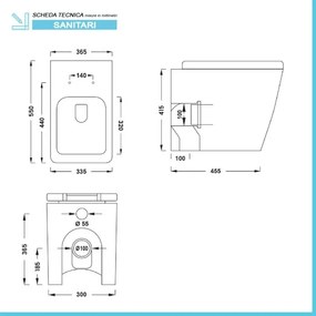 Wc filomuro Rimless serie Malaga in ceramica bianco lucido