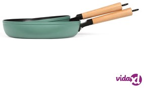 Livoo Set di Padelle per Friggere 2 pz con Manici in Legno Verde