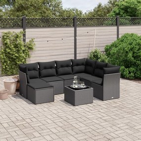 Set divani da giardino con cuscini 8 pz nero in polyrattan
