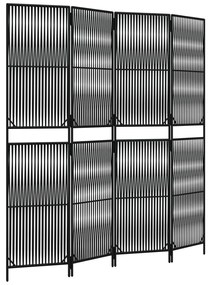 Divisorio per ambienti a 4 pannelli nero in polyrattan