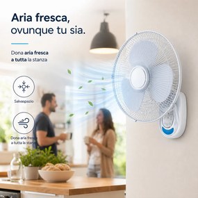Ventilatore da Parete Ø40 cm con Telecomando Installazione Muro Silenzioso Bianco...