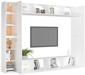 Set mobili porta tv 8 pz bianco in legno multistrato