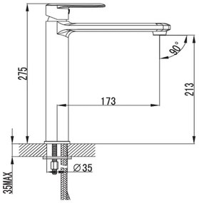 New Line Tq Miscelatore Lavabo Alto Per Lavabo Con Cartuccia In Ceramica E Lega Di Ottone Cromo