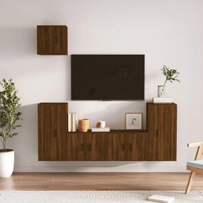 Set mobili porta tv 5 pz rovere marrone in legno multistrato