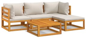 Set salotto giardino 5pz cuscini grigio chiaro legno massello