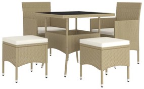 Set da pranzo per giardino 5 pz in polyrattan beige