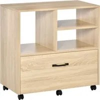 Easycomfort Mobile Multiuso per Ufficio Porta Stampante con 5 Ruote e Ripiano Regolabile, 77x40x73cm - Legno