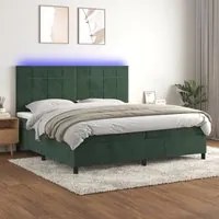 Letto a Molle con Materasso e LED Verde Scuro 200x200cm Velluto 3136146