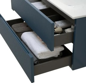 Mobile bagno sospeso 90 cm blu petrolio cannettato con specchio Bali