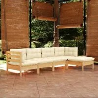 Set Divani da Giardino 5 pz con Cuscini Crema Massello di Pino 3096358