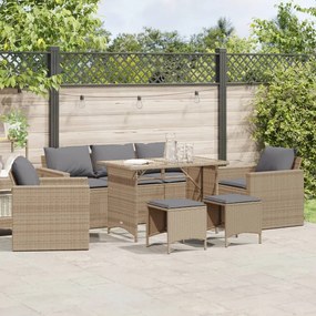 Set divano da giardino 6 pz con cuscini beige in polyrattan