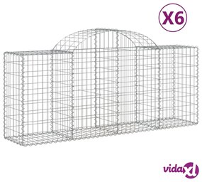 vidaXL Cesti Gabbioni ad Arco 6 pz 200x50x80/100 cm Ferro Zincato