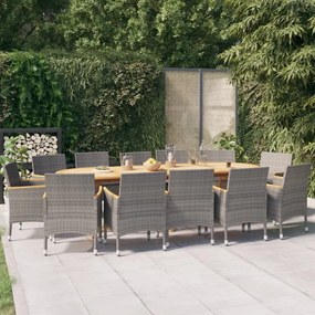 Set da pranzo per giardino 13 pz con cuscini grigio