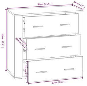 Credenza Rovere Fumo 80x33x70 cm in Legno Multistrato