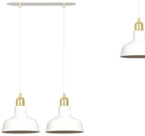 Lampadario Industrial 2 Luci Kubera In Acciaio Bianco Con Elementi In Oro