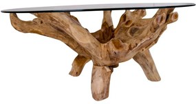 Tavolino rotondo in colore naturale con piano in vetro ø 110 cm Amazonas - House Nordic