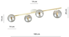 Plafoniera Contemporanea 4 Luci Eracle In Acciaio Oro/Bianco E Sfere Vetro Fumè