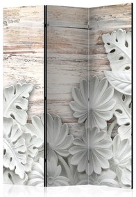 Paravento Boschetto d'alabastro - motivo floreale su texture di legno