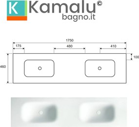 Mobile bagno a terra 175 cm doppio lavabo 2 cassetti e anta SP-175SS - KAMALU