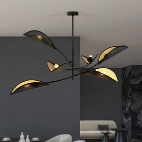 Lampadario a Sospensione in Acciaio e Tessuto LOTUS 6 Nero 6xE14 Colore del corpo Nero e Oro