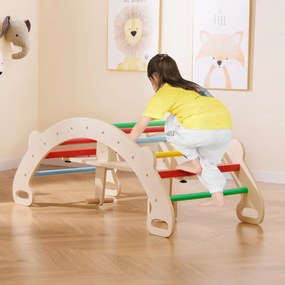 Costway Arco cavallo a dondolo multifunzionale, Giocattoli di arrampicata in legno 4-in-1 per bambini dai 1-5 anni Multicolore