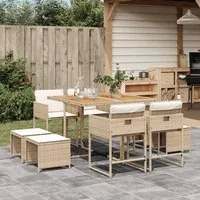 Set da Pranzo da Giardino 9 pz con Cuscini Beige in Polyrattan 3278091