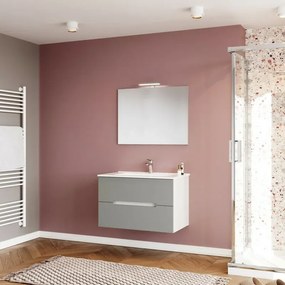 Mobile bagno sospeso 80 rovere bianco e tortora con lavabo e specchio Iris