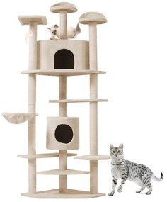 Albero per Gatto con Graffiatoio Cuccia Giocattolo Gatti Parco Giochi Tiragraffi in Sisal Naturale 203 x 60 x 60 cm