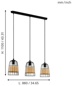 Eglo 43313 - Lampadario a sospensione con filo ANWICK 3xE27/40W/230V