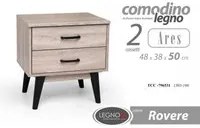 Comodino camera rovere piedini neri alti Due cassetti cm 48 x 38 x 50 h