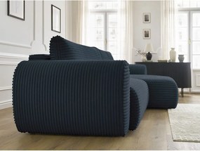 Divano angolare in blu scuro allungabile (con penisola a destra) con rivestimento in velluto a coste Lucien – Bobochic Paris