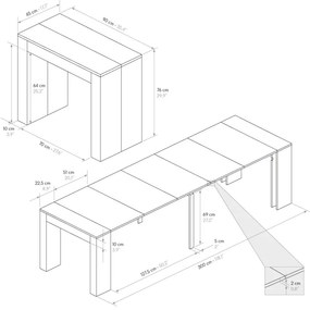 Consolle GAIOLE in legno e acciaio ossidato 90&#215;45 cm allungabile a 90&#215;295 cm