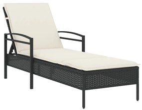 Lettino prendisole con cuscino nero 63x200x81 cm in polyrattan