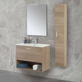 Mobile bagno sospeso 80 rovere tropea con pensile 150 lavabo e specchio Martha
