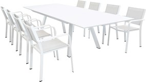 SPLENDOR - set tavolo in alluminio cm 200/300 x 110 x 75 h con 8 poltrone Splendor