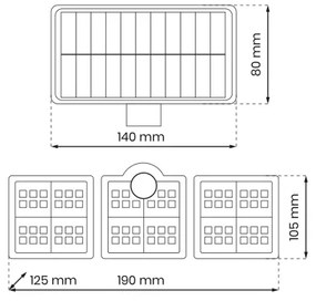 LED Proiettore solare con sensore di movimento LED/20W/3,7V 1200 mAh IP44 + T