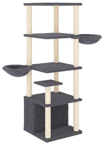 Albero per gatti con tiragraffi in sisal grigio scuro 147 cm