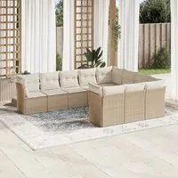 Set Divano da Giardino 10 pz con Cuscini Beige in Polyrattan 3250057