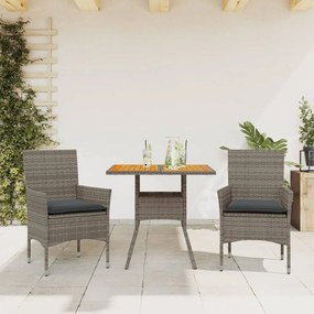 Set Pranzo Da Giardino 3pz Con Cuscini Polyrattan Acacia Grigio /
