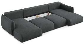 Divano angolare grigio scuro allungabile (a U) con rivestimento in ciniglia Leila – Makamii